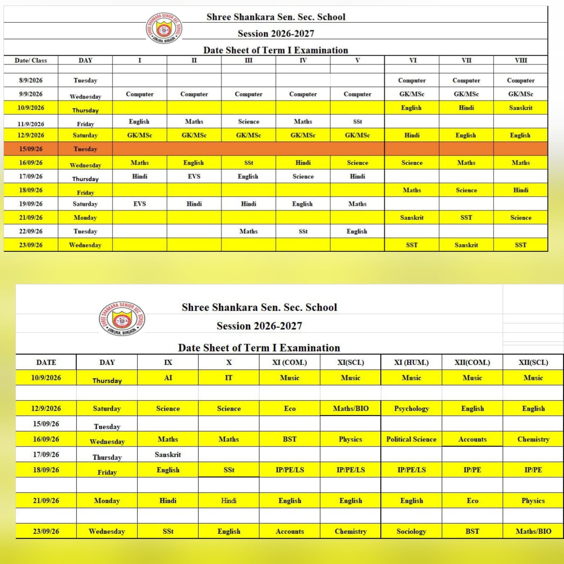 Image attached to notice: TERM–I EXAMINATION 2026–27